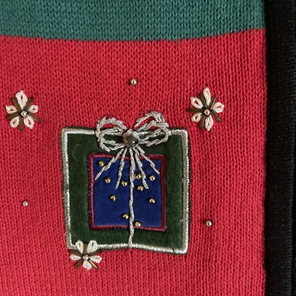 VTG 90s Basic Editions Holiday Christmas Cardigan Sweater Women XL Black Red - Picture 6 of 16